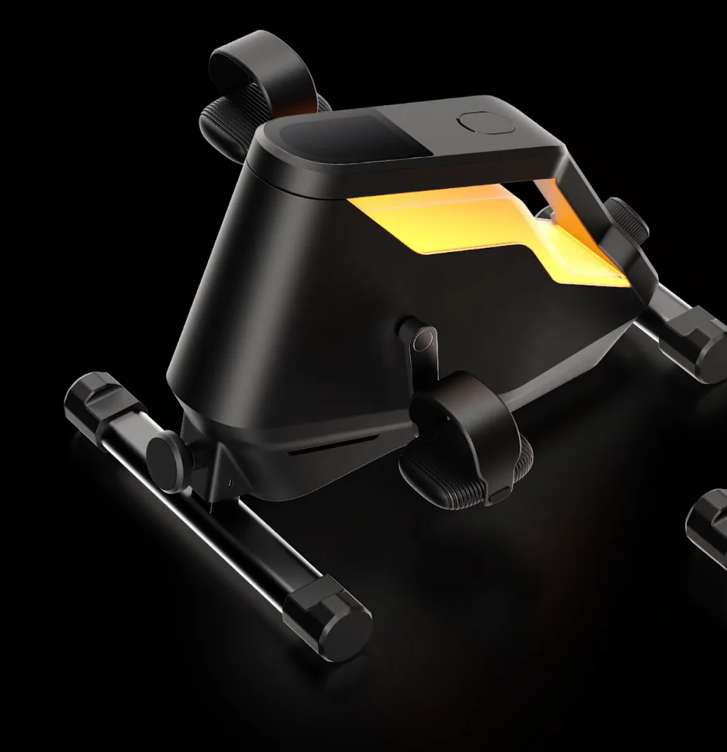 Rear three-quarter view of MAX HP's dark sculpted housing and pedals